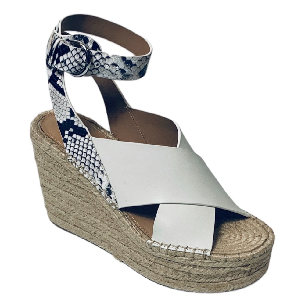 Marc Fisher White and Snake Print Wedges